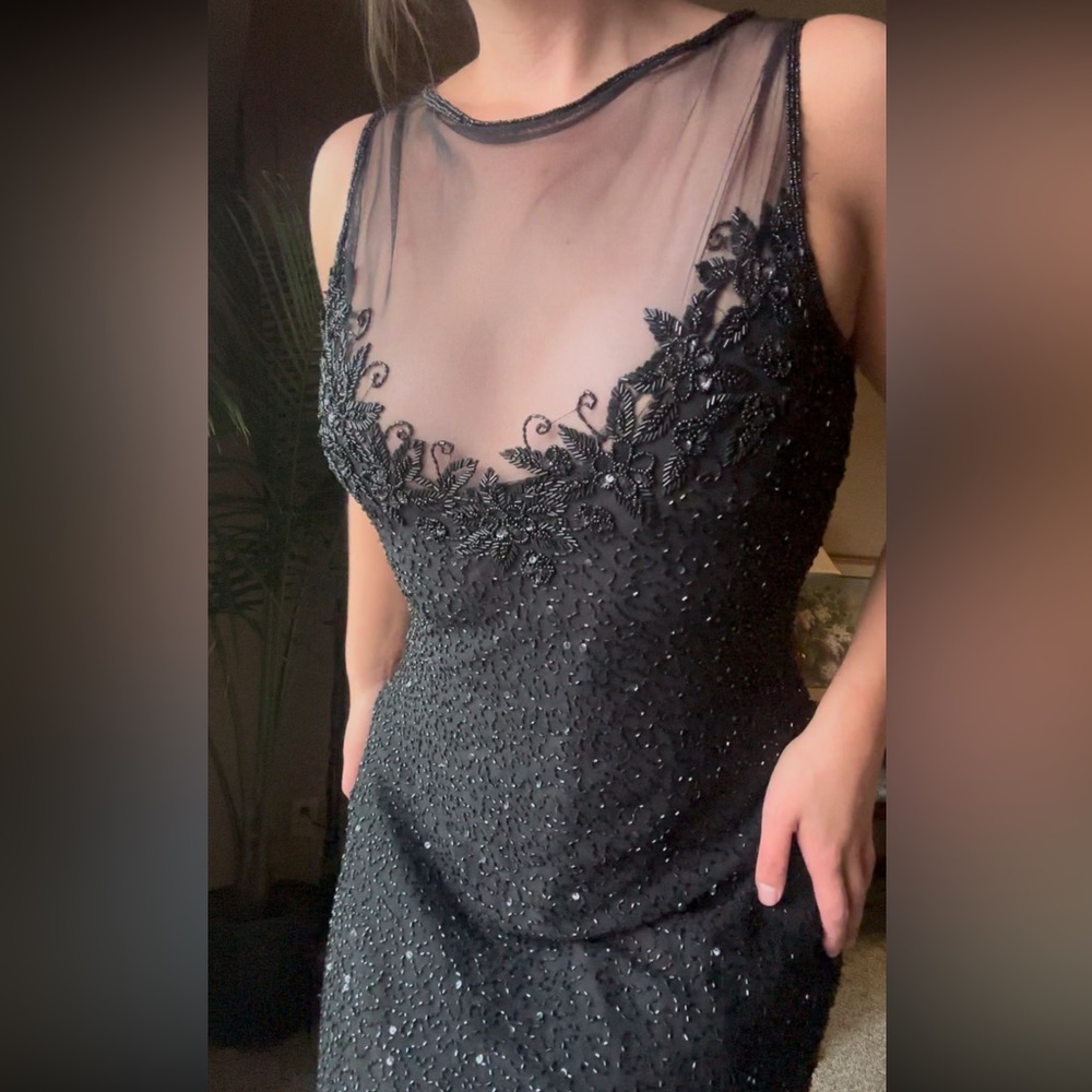 Vintage Beaded Black Evening Dress